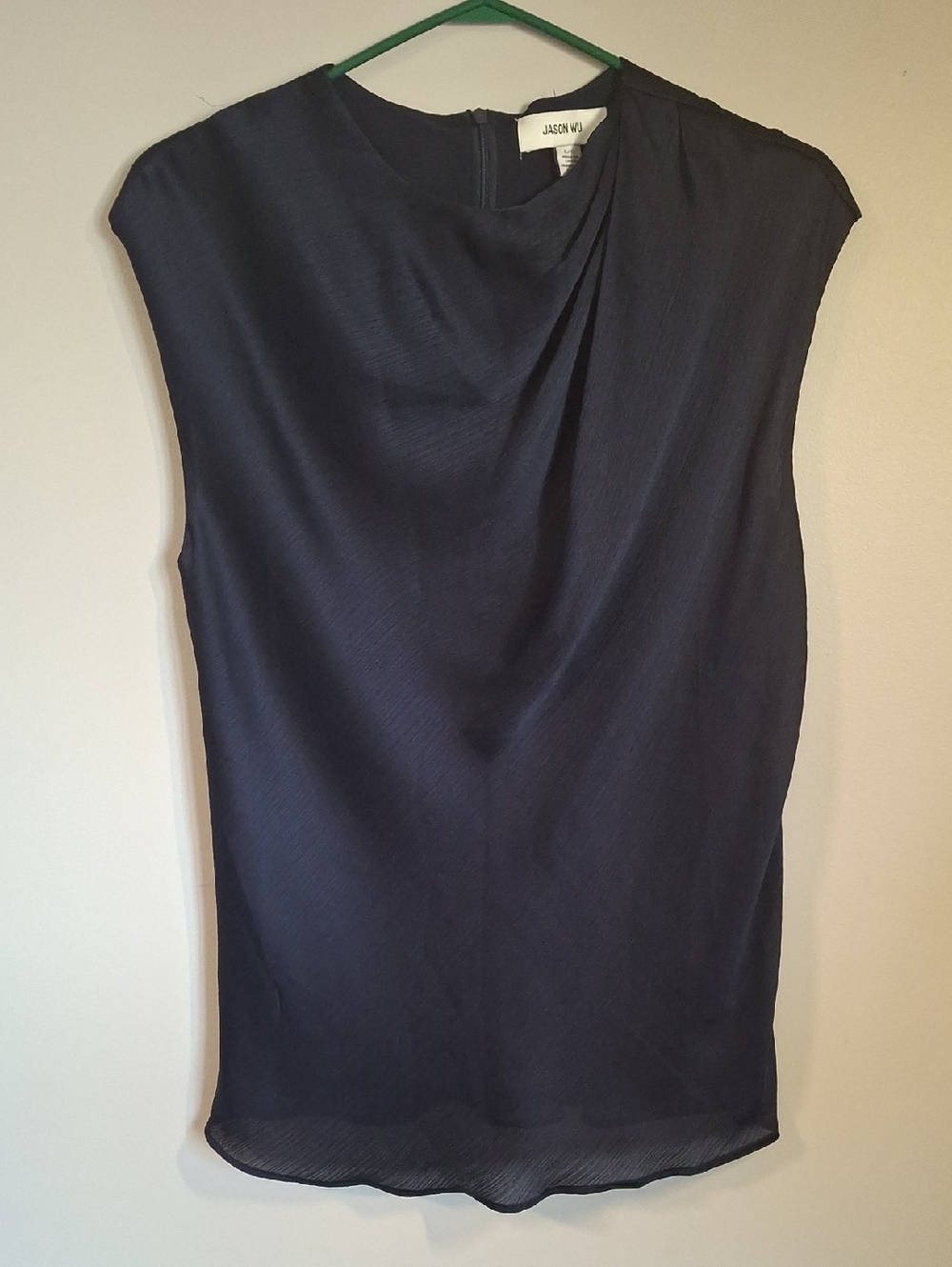 Jason Wu Navy Blue Draped Sleeveless Blouse Top L